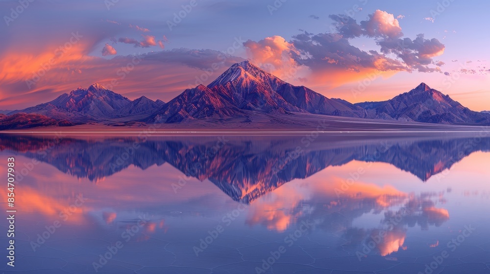 Breathtaking mountain range reflection at sunset with vibrant colors, serene water, and majestic peaks, ideal for nature and landscape enthusiasts. Breathtaking mountain range reflection at sunset with vibrant colors, serene water, and majestic peaks, ideal for nature and landscape enthusiasts.