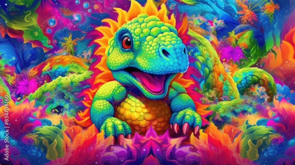Obraz premium Fantasy illustration of an alien creature in a colorful psychedelic space.