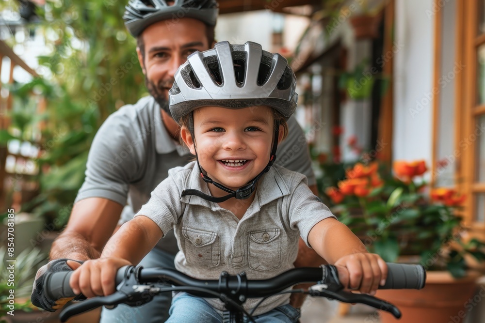 Child learning to ride a bike, parent supporting them, joyful learning moment, The images are of high quality and clarity Child learning to ride a bike, parent supporting them, joyful learning moment, The images are of high quality and clarity