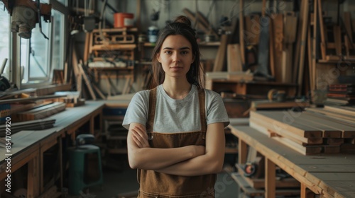The female woodworker in workshop