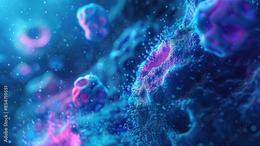 Vibrant Microscopic Life in Blue and Purple - A stunning view of vibrant microscopic life forms in blue and purple, showcasing intricate cellular structures. Vibrant Microscopic Life in Blue and Purple - A stunning view of vibrant microscopic life forms in blue and purple, showcasing intricate cellular structures.