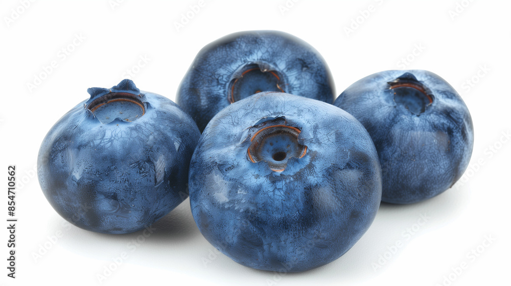 Four blueberries are shown in a close up Four blueberries are shown in a close up