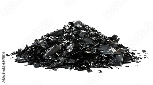 a small pile of blackened and burnt metal wreckage against a white background, photo real