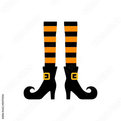 Logo Halloween. Piernas de bruja con botas y medias para tarjetas y felicitaciones