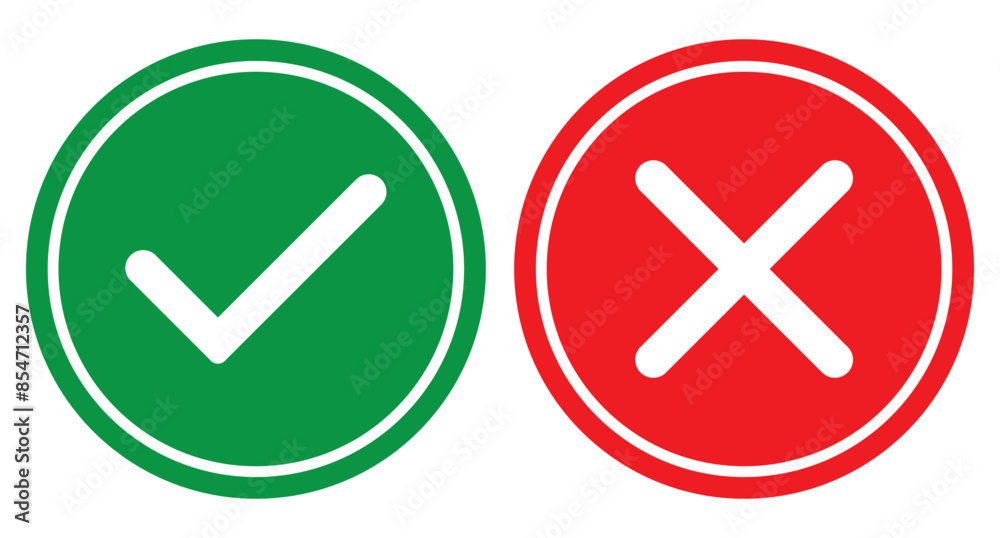 Tick and cross checkmark icon. Check mark and wrong mark icon design. Yes and no buttons. Set of red X and green check mark icons. Vector illustration. Tick and cross checkmark icon. Check mark and wrong mark icon design. Yes and no buttons. Set of red X and green check mark icons. Vector illustration.