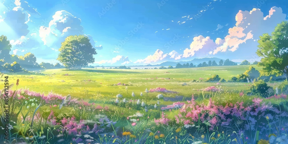 Fototapeta premium Anime Art Style Beautiful Nature Environment Background Image