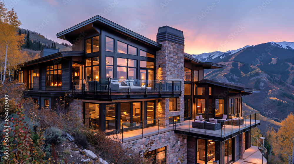 Large house with many windows. Generative by AI Large house with many windows. Generative by AI