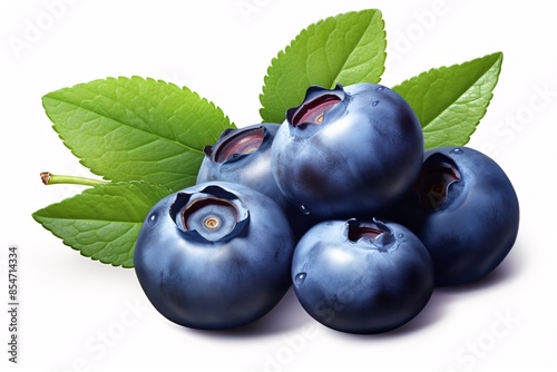 a group of blueberries with leaves photo
