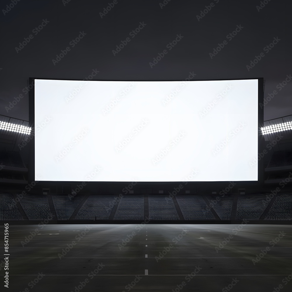 Empty stadium with a large blank screen ready for events, movies, games, or advertising displays in a dark and dramatic setting. Empty stadium with a large blank screen ready for events, movies, games, or advertising displays in a dark and dramatic setting.