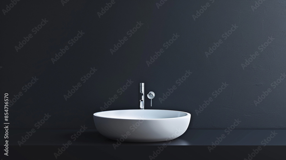 white round sink on a black wall with a faucet in the bathroom white round sink on a black wall with a faucet in the bathroom