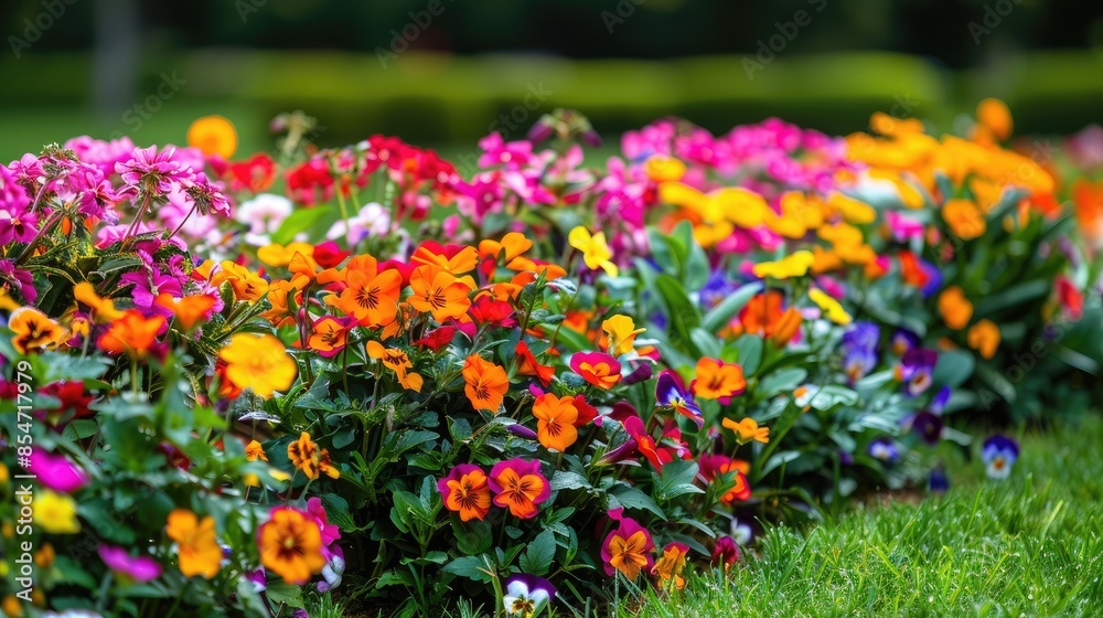 Vivid Flower Bed Brimming with Colorful Summer Blossoms in the Park Vivid Flower Bed Brimming with Colorful Summer Blossoms in the Park