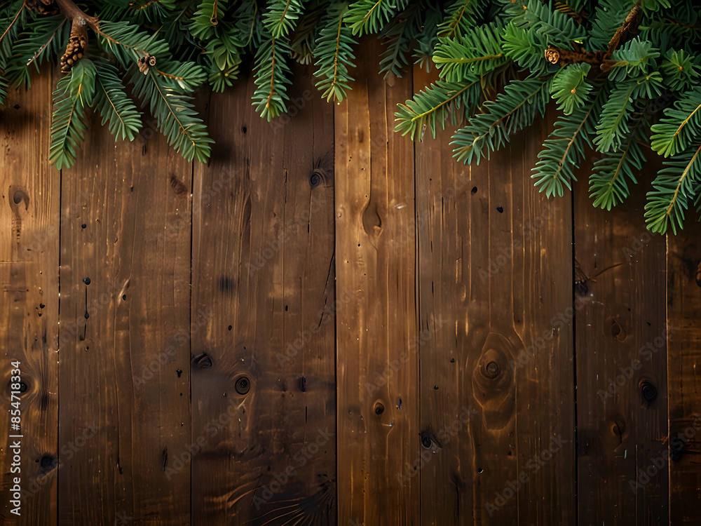Christmas Fir Tree On Wooden Background With Snowflakes design Christmas Fir Tree On Wooden Background With Snowflakes design