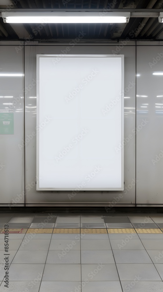 Empty white vertical billboard in a subway station, ready for advertising or promotional content. Ideal for advertisement mockups. Empty white vertical billboard in a subway station, ready for advertising or promotional content. Ideal for advertisement mockups.