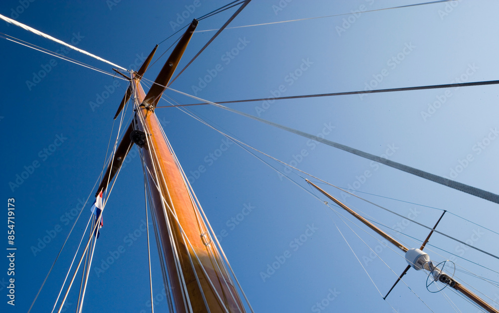Mast. Historic wooden sailing yacht. Netherlands. Mast. Historic wooden sailing yacht. Netherlands.
