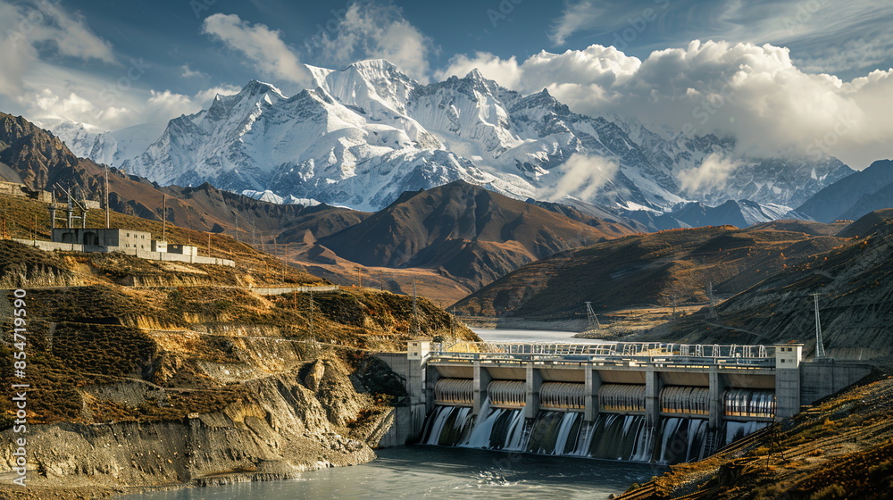 A mountainous region with snow-capped peaks, featuring a pumped storage hydroelectric power plant using surplus electricity to pump water uphill for later use in generating. Renewable energy sources A mountainous region with snow-capped peaks, featuring a pumped storage hydroelectric power plant using surplus electricity to pump water uphill for later use in generating. Renewable energy sources