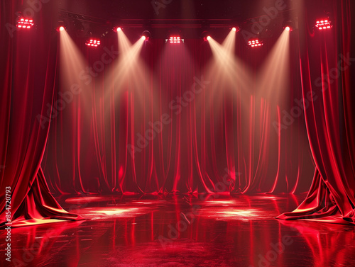 Lux stage show deep red velvet drapes backdrop royal party photobooth empty theatre fabric draping background elegant royal theatrical grand Victorian Edwardian regal spotlight Hollywood mock set