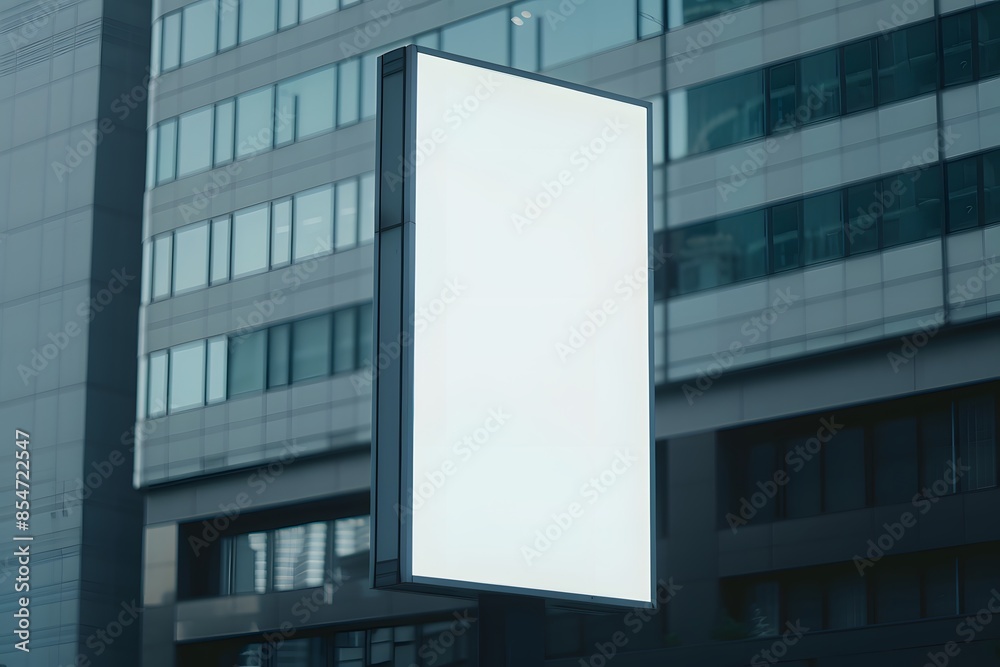 Modern urban empty vertical billboard on street with glass building background, perfect for advertisement and promotional content. Modern urban empty vertical billboard on street with glass building background, perfect for advertisement and promotional content.