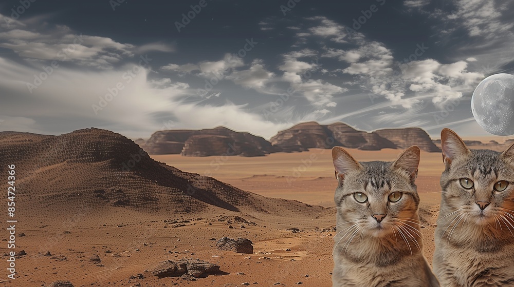 Obraz premium Adorable Cat on Mars Gazing at the Camera: Feline Companion for Your Video Chats.Zoom Virtual Meetings Background.