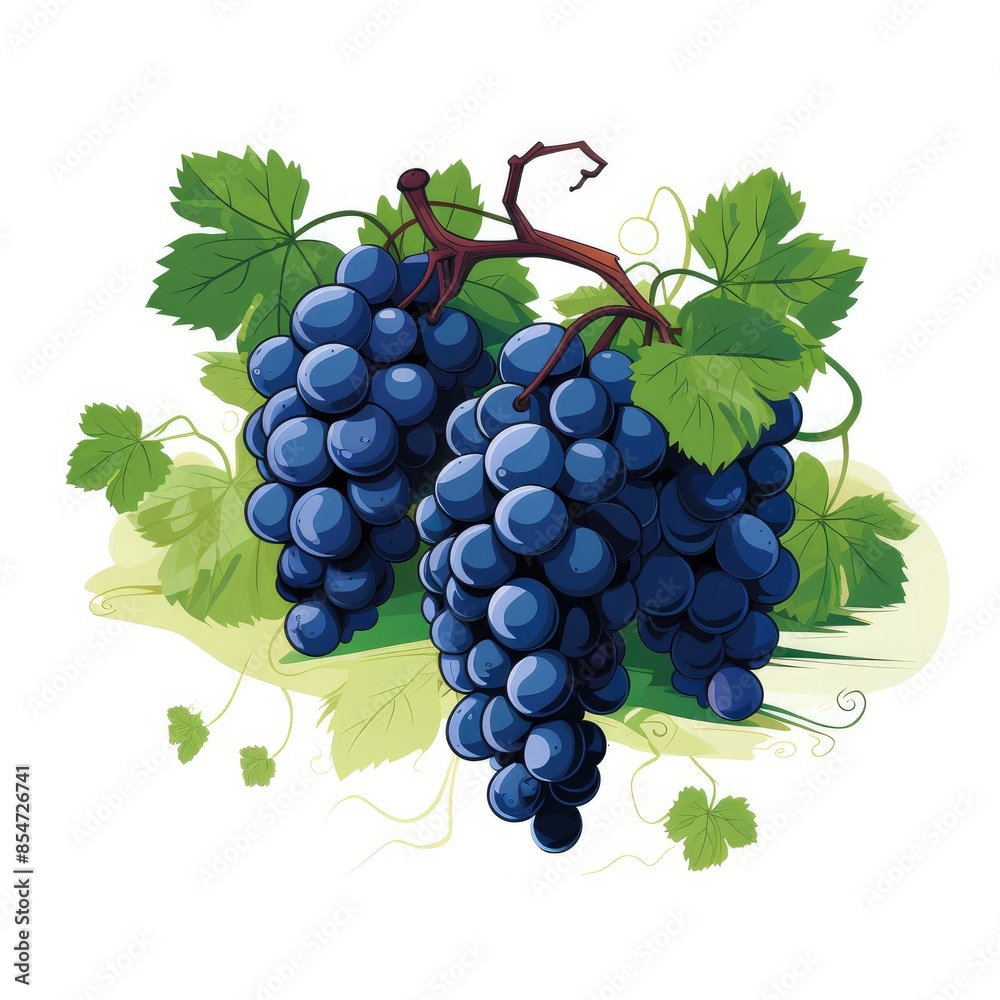 Fototapeta premium Detailed Vector Design of a Vineyard with Blueberry Clusters on a Clear Background