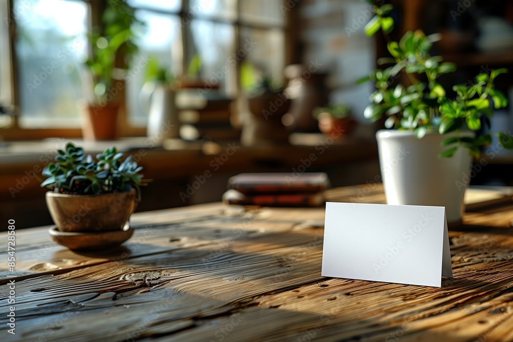 Wooden Desk Business Card Mockup with Office Supplies Wooden Desk Business Card Mockup with Office Supplies