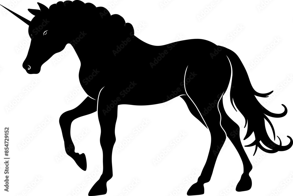 Obraz premium Black silhouette unicorn mythical horse fairy tale character vector element