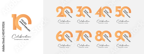 set 10 20 30 to 90 years anniversary illustration template design