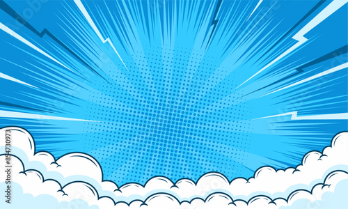 Comic pop art blue background with cloud