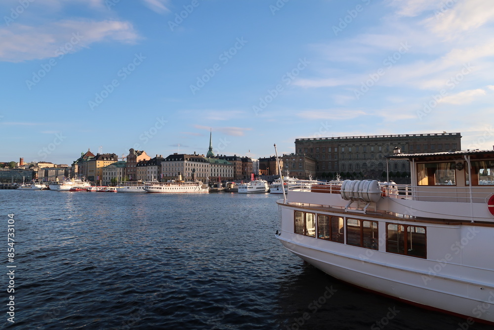 Naklejka premium Evening walk in Stockholm in the summer