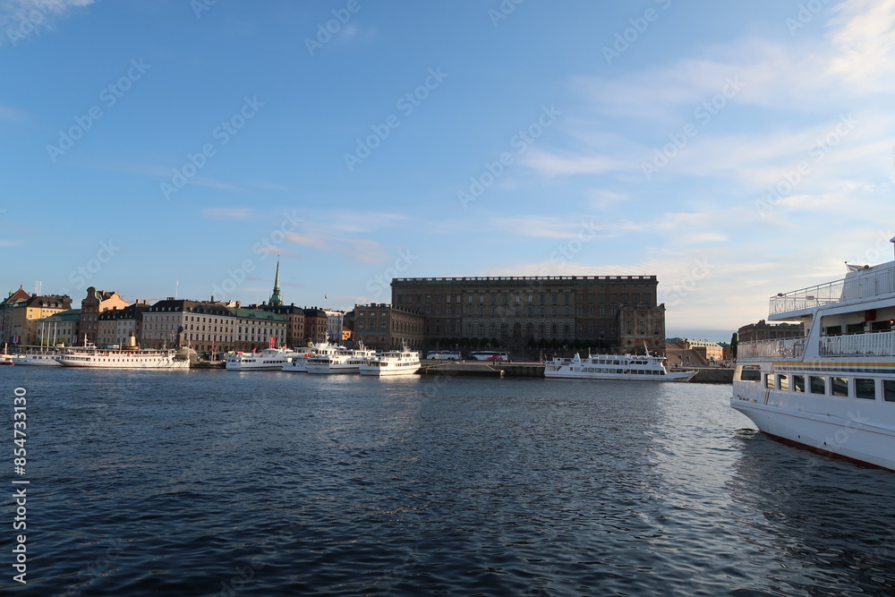 Naklejka premium Evening walk in Stockholm in the summer