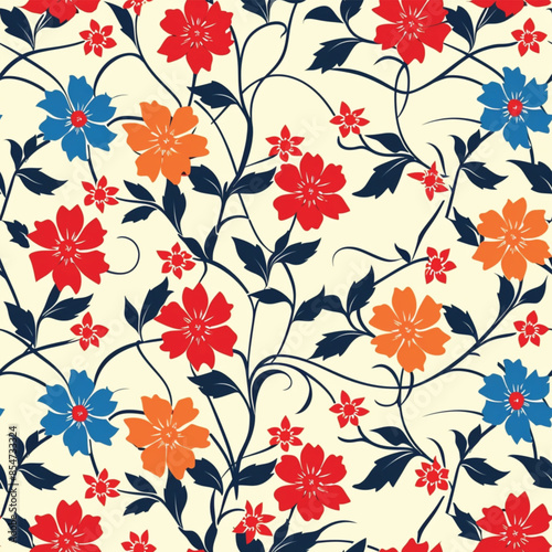 Wallpaper Mural Hand-drawn Floral Pattern Vector | Seamless Flower Ornament Design | Perfect for Wrapping Paper, Wallpaper, Fabric Print Torontodigital.ca