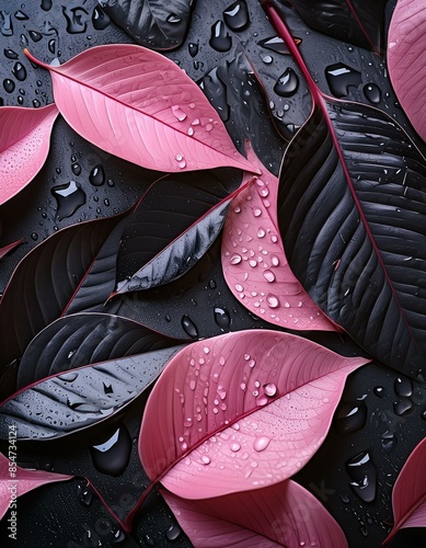 Feuilles noires et roses sous la pluie, background, wallpaper