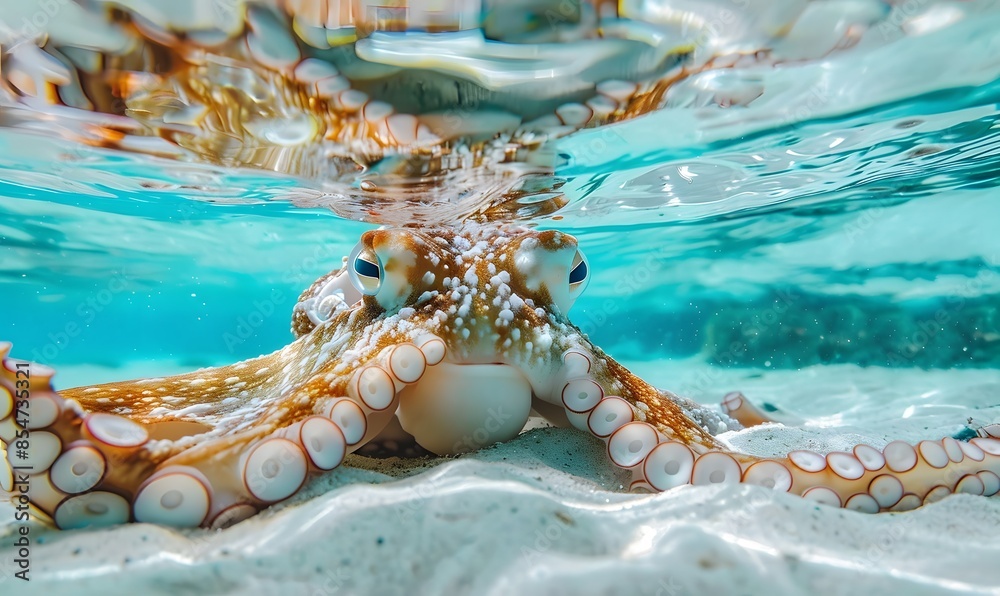 Naklejka premium octopuses swimming in turquoise waters, Generative AI