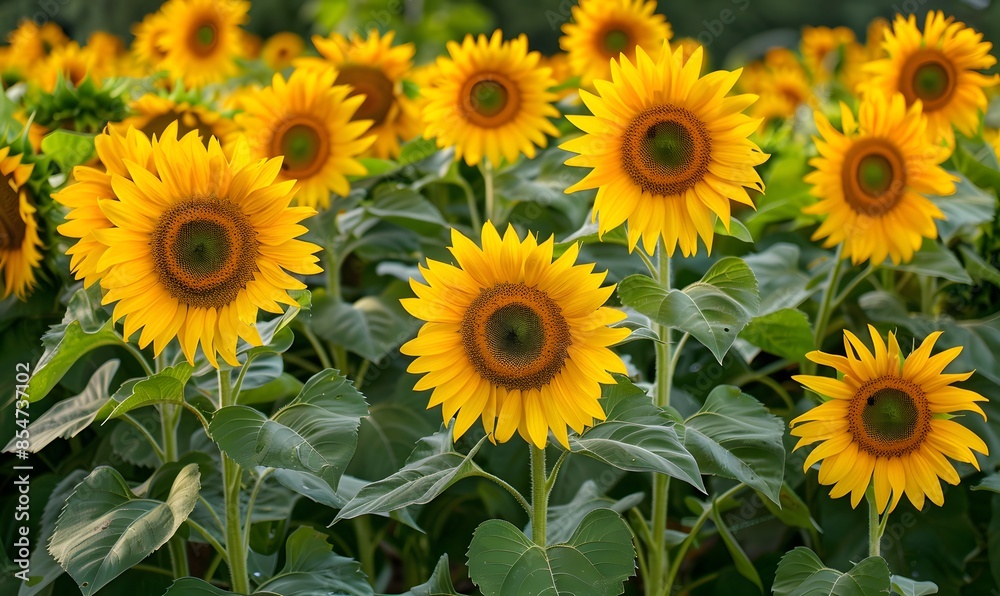 sunflowers blooming in a vibrant summer field, Generative AI sunflowers blooming in a vibrant summer field, Generative AI