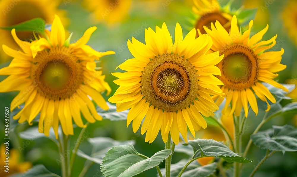 Obraz premium sunflowers blooming in a vibrant summer field, Generative AI