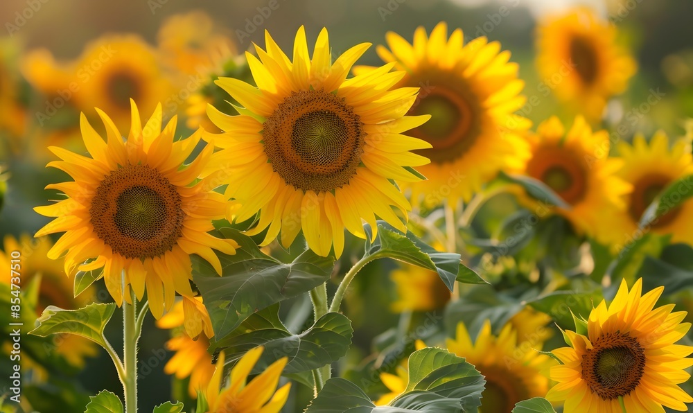 sunflowers blooming in a vibrant summer field, Generative AI sunflowers blooming in a vibrant summer field, Generative AI