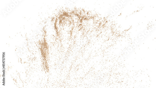 3D rendering of scattered sand granules or fine dirt on transparent background
