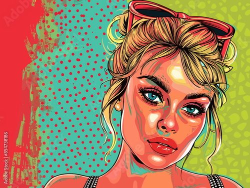 Pop art beautiful blonde woman in pin up style. Vector illustration