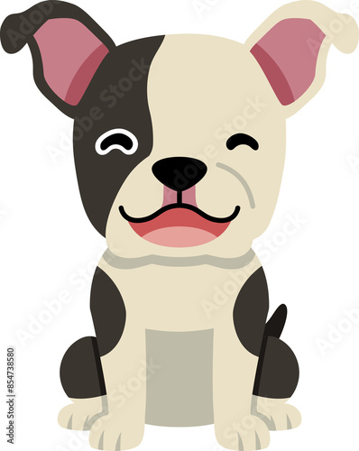 Cartoon character smiling boston terrier dog for design.