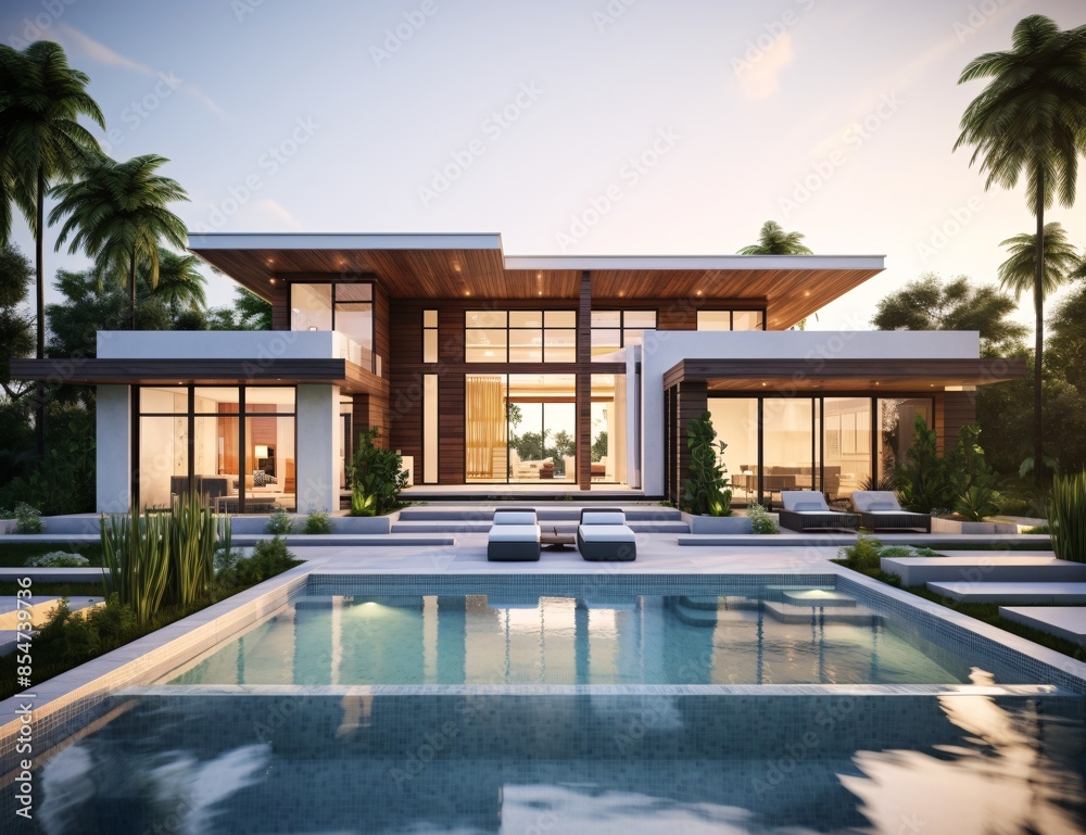 Fototapeta premium Modern Dream House with Glass Windows