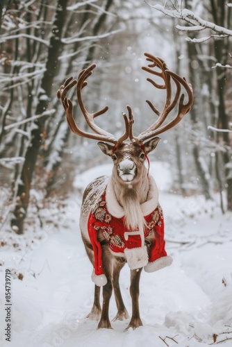 Enchanted Christmas: Festive Deer in Snowy Wonderland Captures Holiday Magic - Generative AI