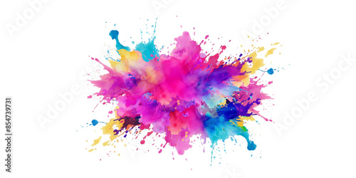 Bright colorful watercolor splash splatter stain brush strokes on white background. Modern vibrant aquarelle spot. Rainbow trendy isolated design on white. Element. Vector watercolor illustration.	