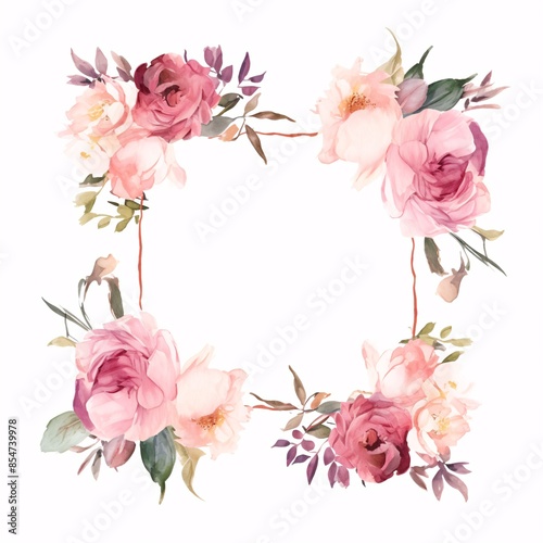 Watercolor Floral Frame with Roses & Peonies