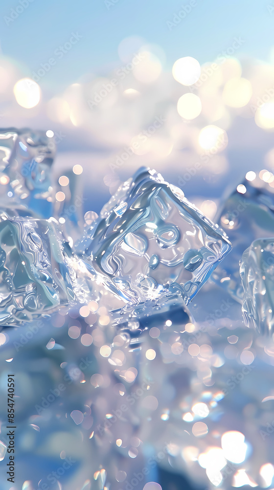 Transparent ice cube close-up