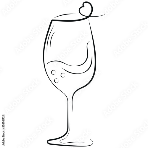 wine glass drawn in line art style, for logos, design or packaging