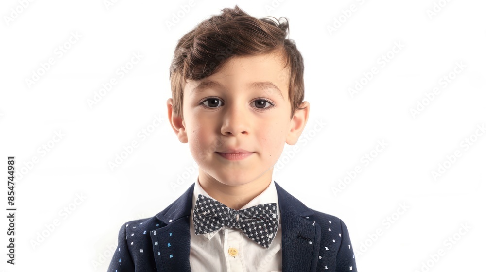 A dapper young boy in a bowtie, showcasing sophistication and poise beyond his years. isolated white background A dapper young boy in a bowtie, showcasing sophistication and poise beyond his years. isolated white background