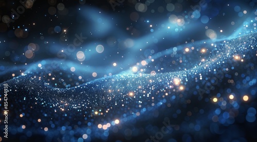 Abstract Blue Glitter Background With Bokeh Lights