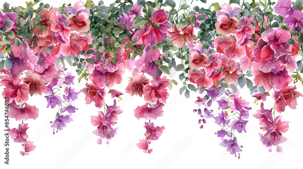 Fototapeta premium Watercolor Spring Flowers Blossom Hanging, Isolated on White Background