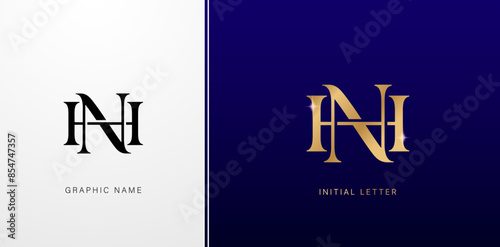 Luxury letter HN logo icon design template monogram with a letter logo elegant style for business cards elements, branding company identity, advertisement material golden foil papers, collage printing