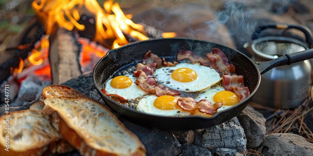 Campfire Breakfast with Eggs, Bacon, and Toast Campfire Breakfast with Eggs, Bacon, and Toast
