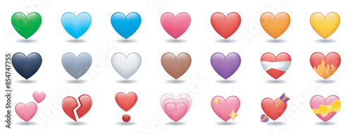 Heart Color Set Icons vector illustrations. Set of Hearts in different colors and types